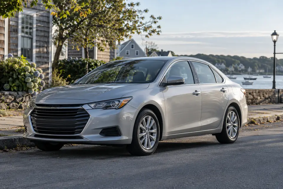 Illustration of a sedan parked on a New England street